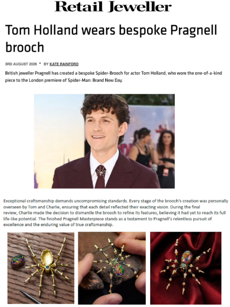 Tom Holland wearing the Pragnell Spider Brooch