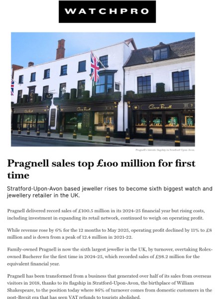 Watch Pro - Pragnell top £100 million