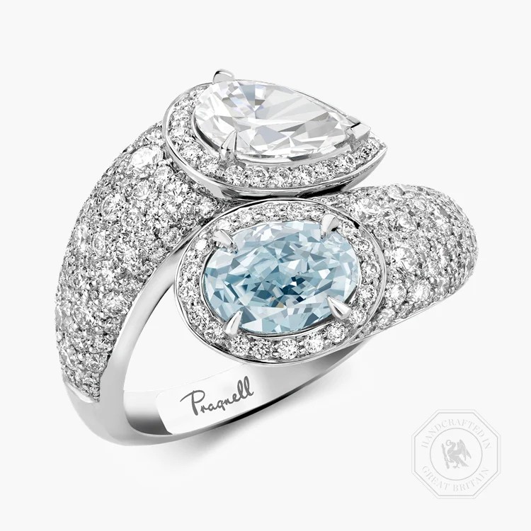 Masterpiece 1.01ct Fancy Blue Diamond Toi et Moi Ring in Platinum - Oval Cut, Claw Set