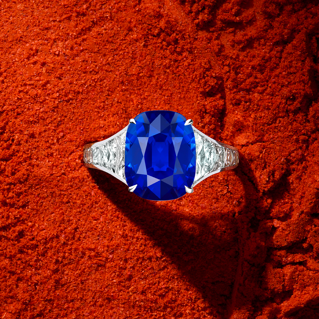 A Natural Kashmir Sapphire and Diamond Ring