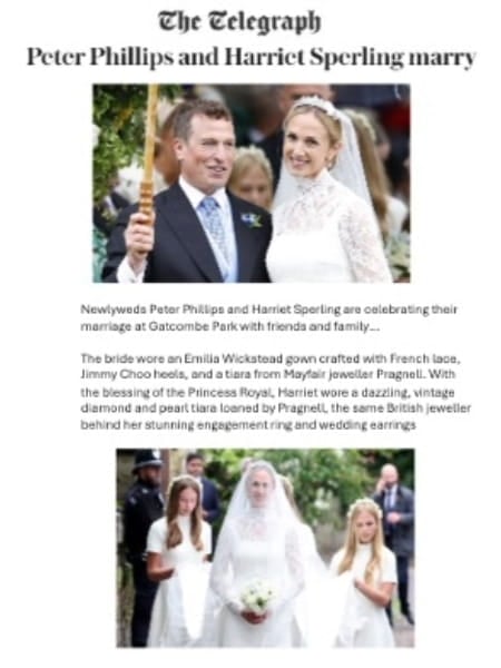 Harriet Sperling wearing the Pragnell tiara in the Telegraph