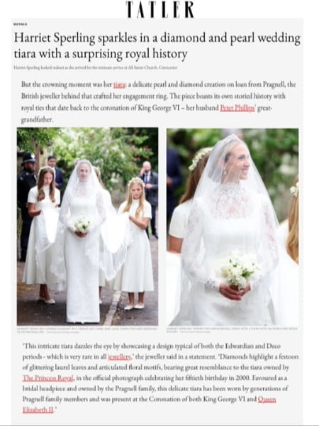 Harriet Sperling wearing the Pragnell tiara in Tatler
