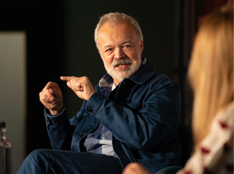 Graham Norton presenting his latest novel at the Stratford Literary Festival, sponsored by Pragnell