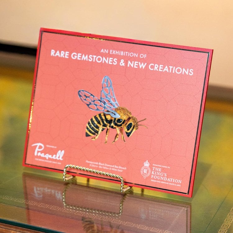 Honeycomb 0.24ct Black Diamond Bee Brooch in 18ct Yellow and White Gold