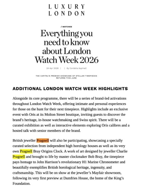 Pragnell and London Watch Week in Luxury London
