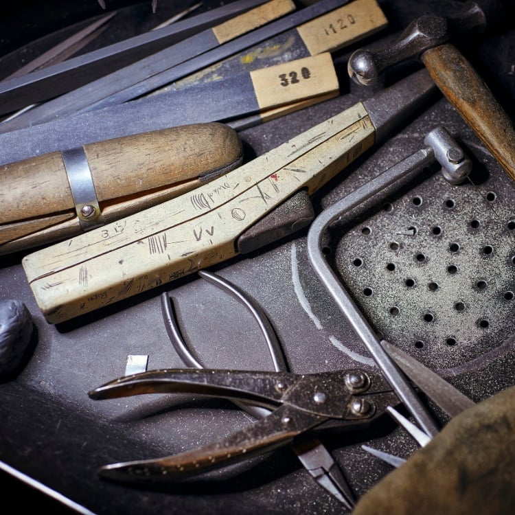 Traditional jeweller's tools used in handcrafting fine jewellery
