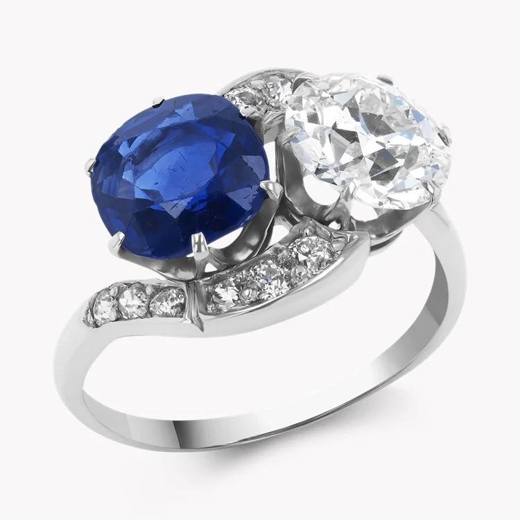 Edwardian Cushion Cut 2.28ct Sapphire and Diamond Ring In 14ct White Gold - Cushion Cut, Claw Set