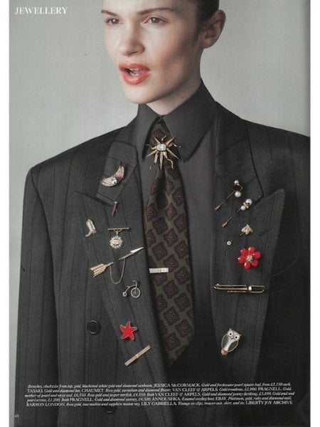 British Vogue May 26 Arrow trumpet and penny farthing brooch.jpg